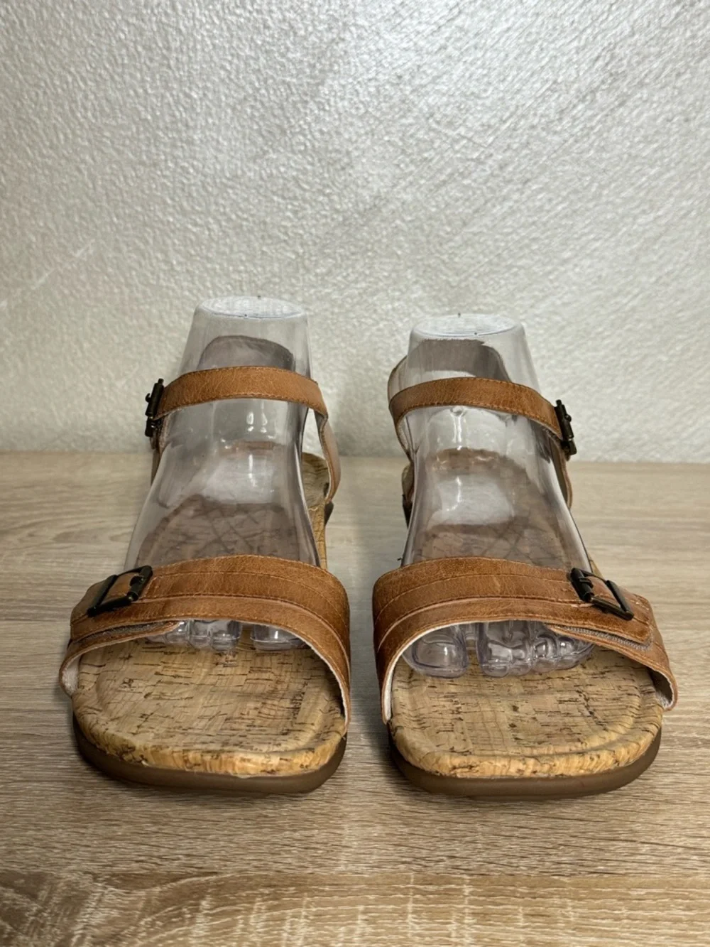 Abeo Nora Sz 11M Neutral Mid Heel Stone Brown Leather Cork Footbed Sandal Comfy - Picture 2 of 10